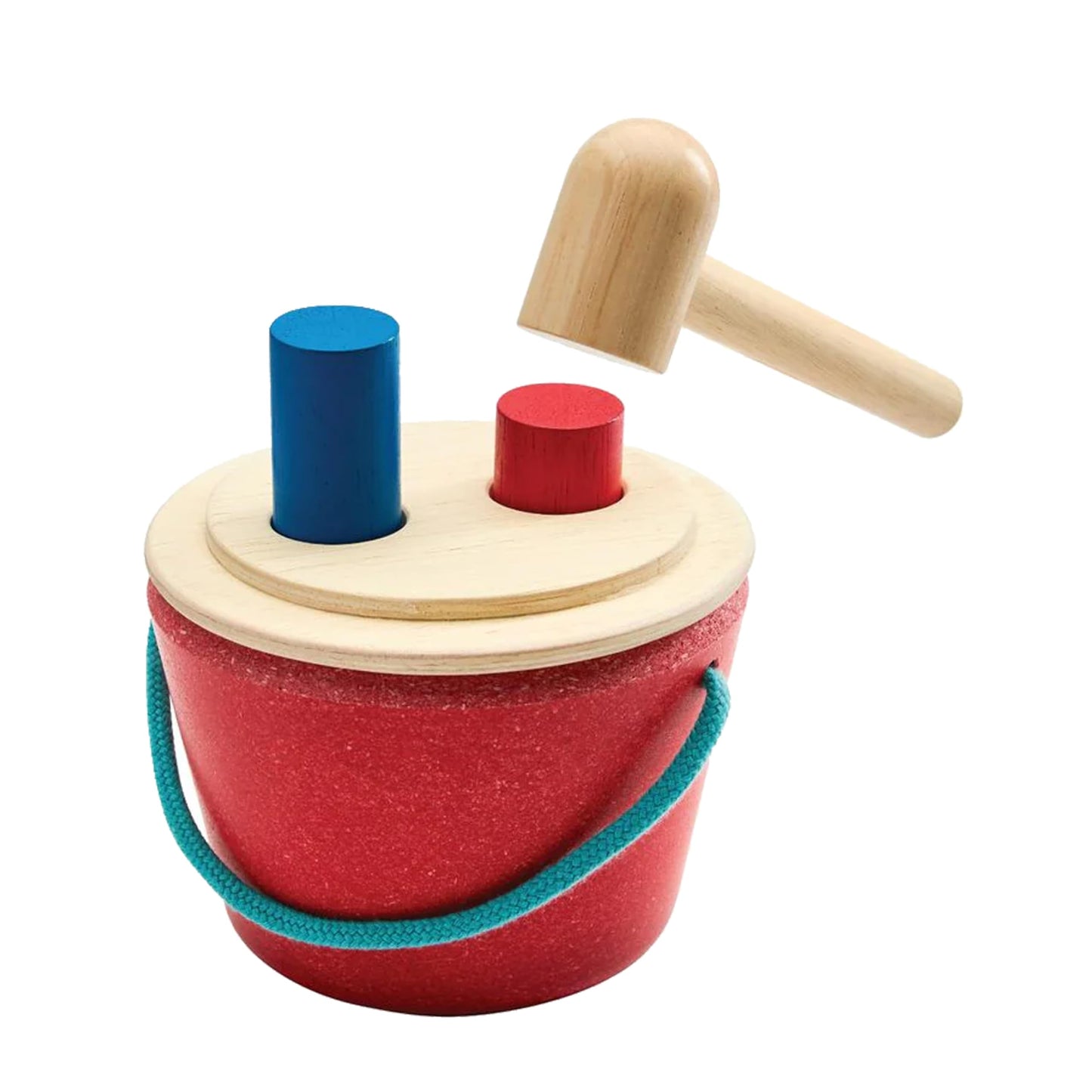 PlanToys® Hammering Peg Bucket | Montessori Wooden Hammering Toy for Toddlers 12M+ | Develops Hand-Eye Coordination, Fine Motor Skills & Problem-Solving | Includes Pegs & Hammer