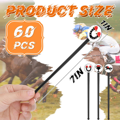 60 Pcs 7 Inches Derby Drink Stirrers Plastic Horse Swizzle Stir Sticks for Cocktails Coffee Whiskey Derby Party Favors Decoration