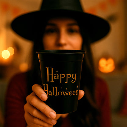 Drink Up Witches Halloween Cups For Adults, Set of 12 Black Party Cups, 16 Oz Each Reusable Plastic Cup, Halloween Party Favors For Adults, Perfect Spooky Cup for Drinkware and Decorations