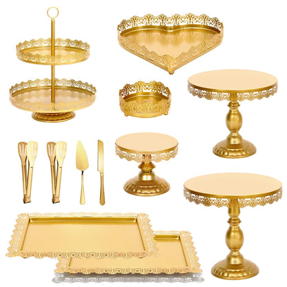 PIQUATOOL 12 Pcs Gold Cake Stand Set for Party, Dessert Table Display Set Metal Cupcake Stands for Wedding Birthday Anniversary,Round Cake Holder Tower with Food Clip