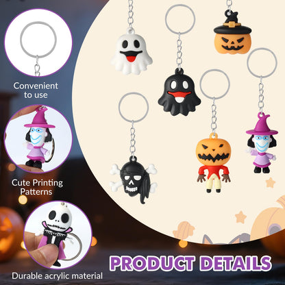 Becfupo 24 Pcs Halloween Cute Keychains Bulk, Ghost Pumpkin Bat Shaped Rubber Ornaments With Keyrings For Halloween Party Supplies, Classroom Giveaways