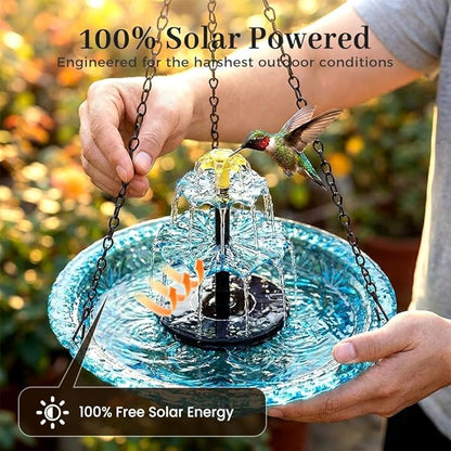 Solar Hanging Bird Bath with Fountain Cascade, Solar Powered Cascade Hanging Bird Bath Fountain with Solars Pump,for Outdoor and Gardens,for Outdoor and Gardens (Gray)