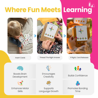 Puncho Educational Screen-Free 144 Flash Cards with 288 Learning Exercises – Wooden Montessori Matching Game for Toddlers – Mechanical Sensory Toy with 6 Card Sets & Self-Correcting Box – Kids Ages 4+