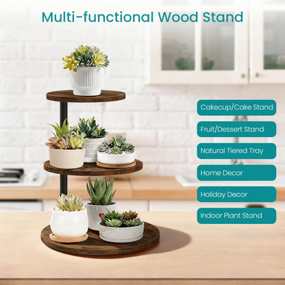 ELITEROO 3 Tier Cupcake Stand for 50 Cupcakes, Rotating Wooden Cake Stand, Rustic Dessert Display Tower with Tiered Trays, Round Cupcake Holder for Wedding Birthday Baby Shower Tea Party, 2 Pack
