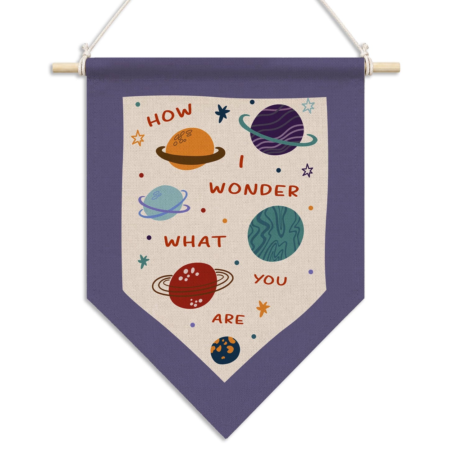 RUKUPA Space Nursery Wall Art Decor, Kids Room Hanging Pennant Flag, How I Wonder What You Are Celestial Solar System Wall Art Poster Hanger for Kids Nursery Room Bedroom Playroom Decor, 11x15 Inch
