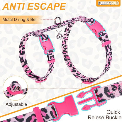 BEAUTYZOO Cat Harness and Leash Set Escape Proof for Walking, Kitten Soft Adjustable Vest Harnesses for Small Medium Large Cats, Easy Control Breathable Plaid Ribbon Nylon for Outdoor Indoor Use