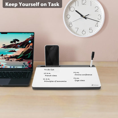 Varhomax Glass Desk Buddy Whiteboard with Storage, Small Dry Erase Desktop White Board Caddy to-do List Memo Notepad for Office, School and Home Office Supplies (Gray and White)