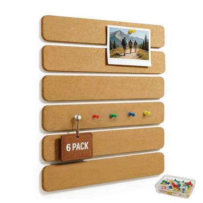 Fushing Cork Boards Felt Bulletin Boards, 13"x2" Pin Boards with Push Pins, Self-Adhesive, No-Drill Wall Mount Pin Boards for Classroom, Office, Home, Dorm, Bedroom Door (6)