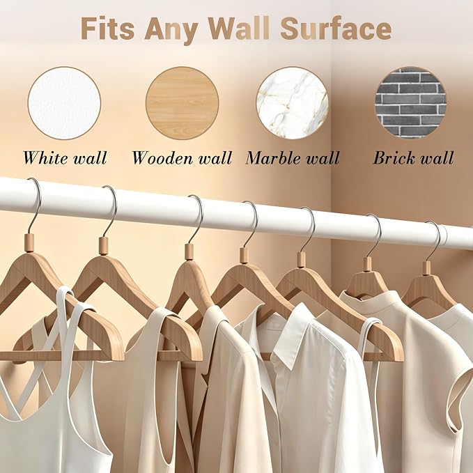 Closet Rod Adjustable 17 to 38 Inch, 1-1/4” Diameter, Closet Rods for Hanging Clothes, Stepless Metal Heavy Duty Hanging Rod for Closet Wardrobes Laundry RV (White)