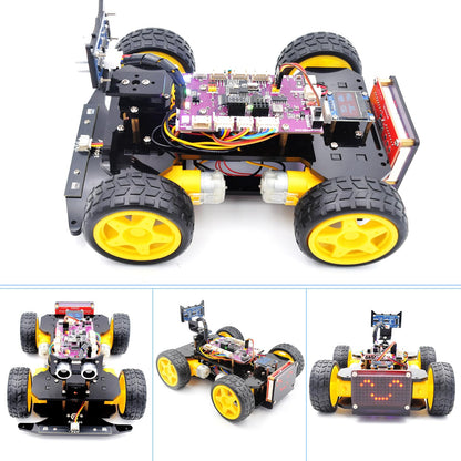 Adeept 4WD Smart Car Kit(Compatible with Arduino IDE), Line Tracking, Light Tracing, Obstacle Avoidance, Servo Motor, OLED Display, Buzzer, LED Dot Matrix Display