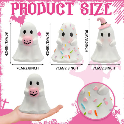 Yousoontic 3 Pcs Pastel Halloween Ghost Figurines Pink White Cute Ghost Summer Halloween Table Decor Tiered Tray Decorations Pastel Resin Statue Centerpieces for Home Mantel Tabletop Desk Party Office