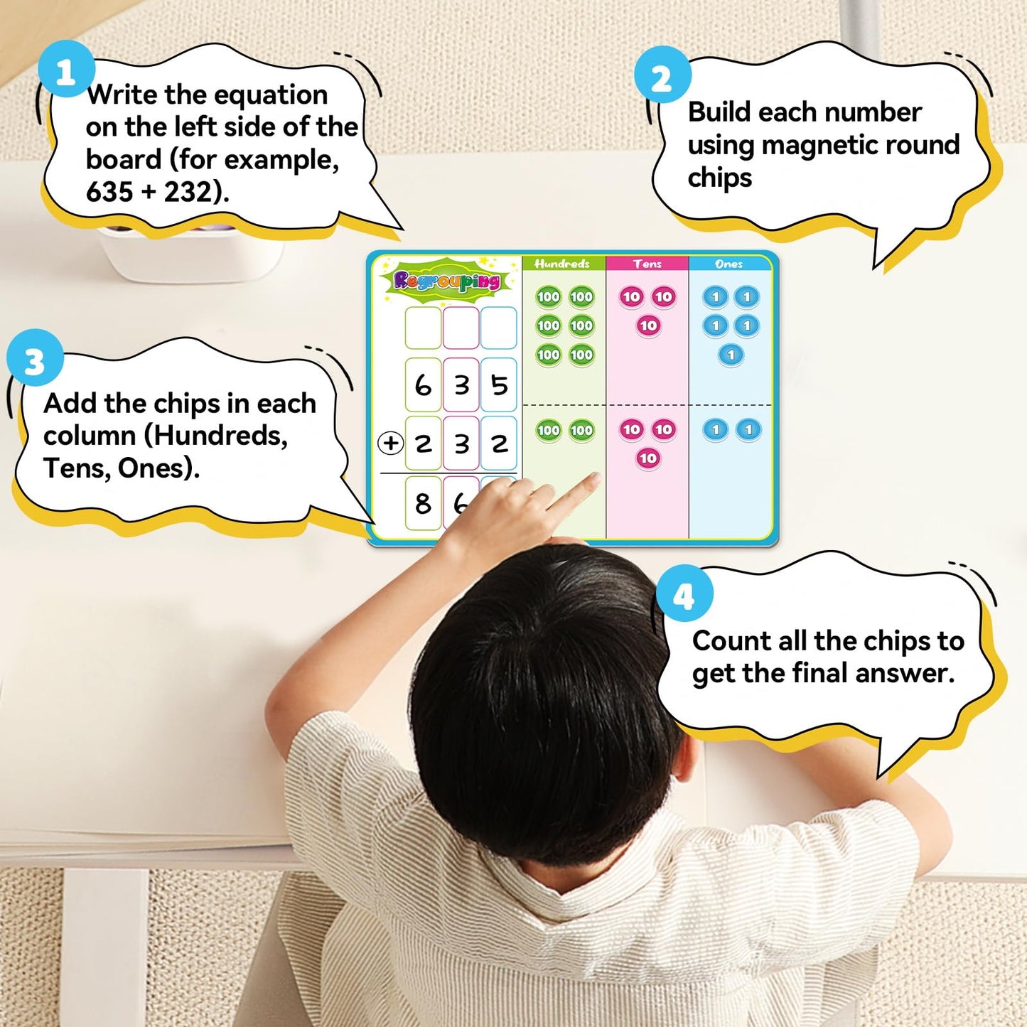 Laffunz Magnetic Place Value Manipulatives Math Games for Kids Regrouping Base Ten Blocks, Addition and Subtraction Games Classroom Must Haves 1st 2nd 3rd Grade Homeschool Supplies Small Group