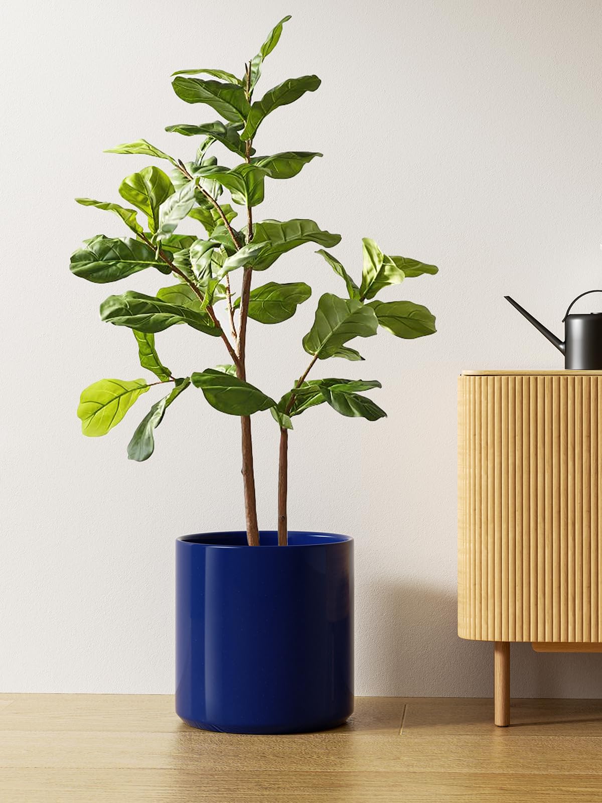 LE TAUCI 12 Inch Pot for Plants, Ceramic Planters for Indoor Plants, Mid-Century Modern Cylinder Flower Pots with Drainage Hole, Fits Fiddle Leaf Fig & Monstera, Home Decor, Midnight Blue