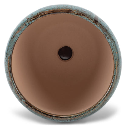 Napco Mottled Teal and Black 4.5 Inch Ceramic Flower Pot Planter with Saucer