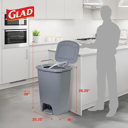 Glad 20 Gallon Trash Can with Clorox Odor Protection | Plastic Kitchen Waste Bin | Hands Free with Step On Foot Pedal and Garbage Bag Rings, Grey