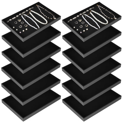 YEXEXINM 12 Pcs Velvet Stackable Jewelry Tray Showcase Display, Jewelry Organizer Trays for Drawers and Countertop, Black Empty Plates for Necklace, Ring, Bracelet, and Earring Storage Display