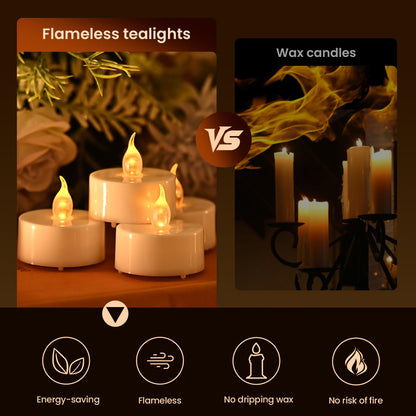 JOSU 24PCS Flameless Tea Lights Candles with Remote Timer, Led Battery Operated Electric Votive Candle for Wedding Centerpiece Table Decorations, Flickering Tealight Candles for Halloween Party Decor