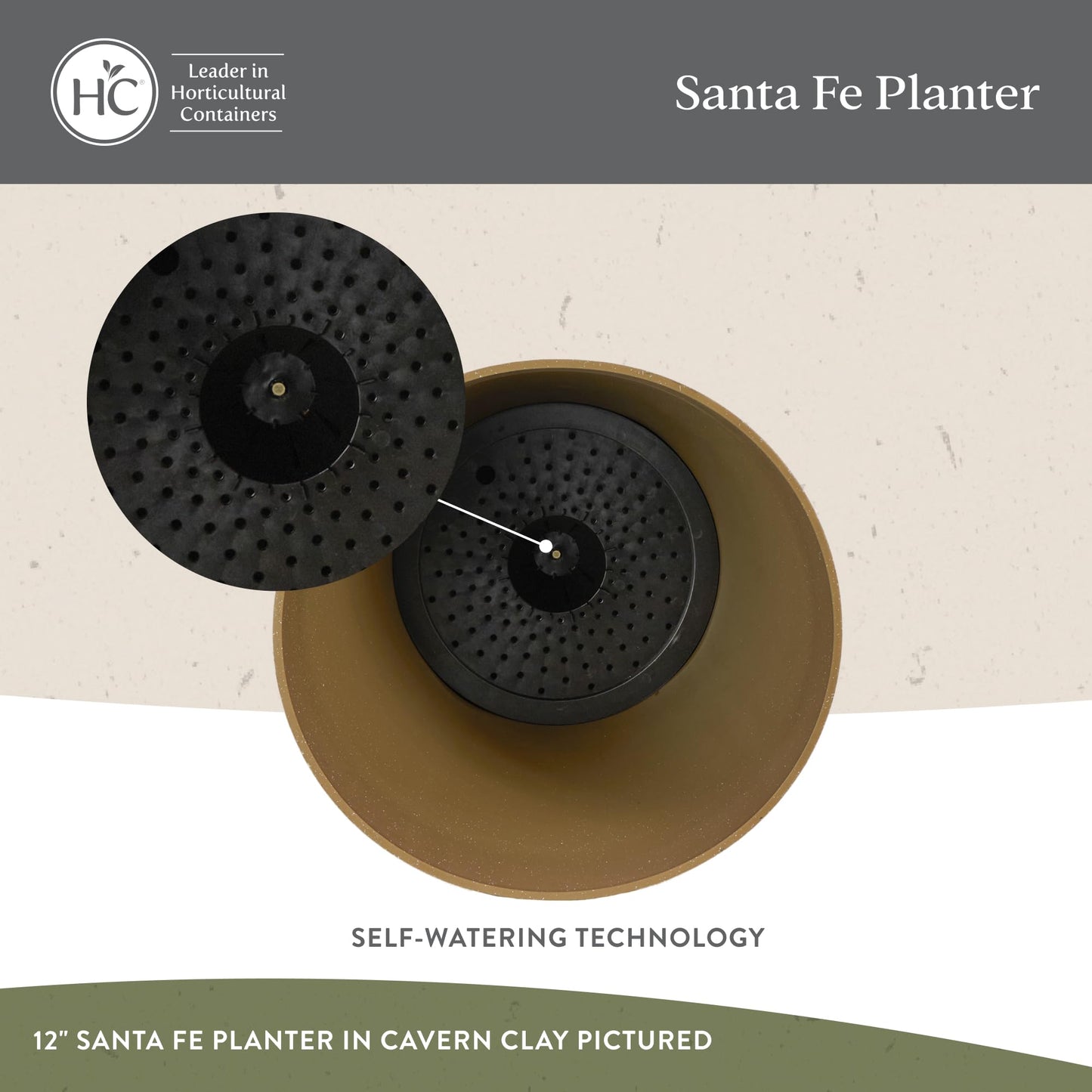 The HC Companies Santa Fe Round Self-Watering Pot - Lightweight Plastic Planter for Herbs & More - Durable Plant Pots for Indoor Plants & Outdoor Plants (12” Pebble Gray, Pack 2)