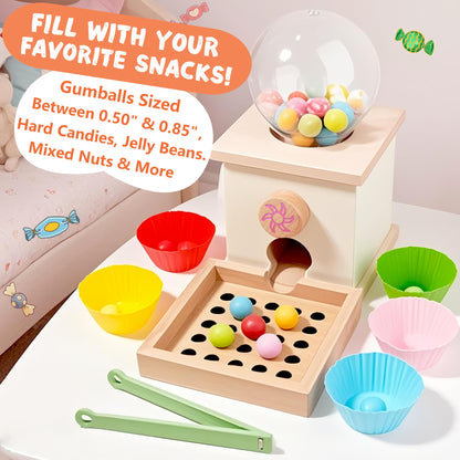 QimuMku 9.6" Wooden Gumball Machine Counting Montessori Toys for 3 4 5 Years Old Boys Girls, Toddler Preschool Learning Activities Toy for Kids Ages 4-8, Birthday Gifts Sensory Toys