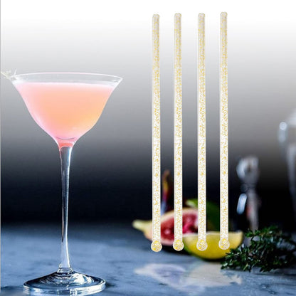 Ball Head Stirrer Disposible Plastic Round Top Crystal Swizzle Sticks, Crystal Cake Pops, Cocktail Coffee Drink Stirrers 100 Pieces (Clear Gold Glitter)