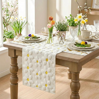 Artoid Mode White Daisy Embroidery Spring Placemats Set of 4, 12x18 Inch Soft Plush Faux Fur Wool Holiday Table Mats for Party Kitchen Dining Decoration