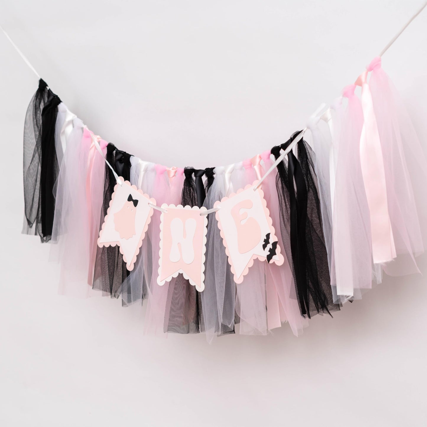 Spooky One High Chair Banner - Halloween Spooky Highchair Banner 1st Birthday, Little Ghost Halloween First Birthday Party Decorations for Cake Smash, Photo Props