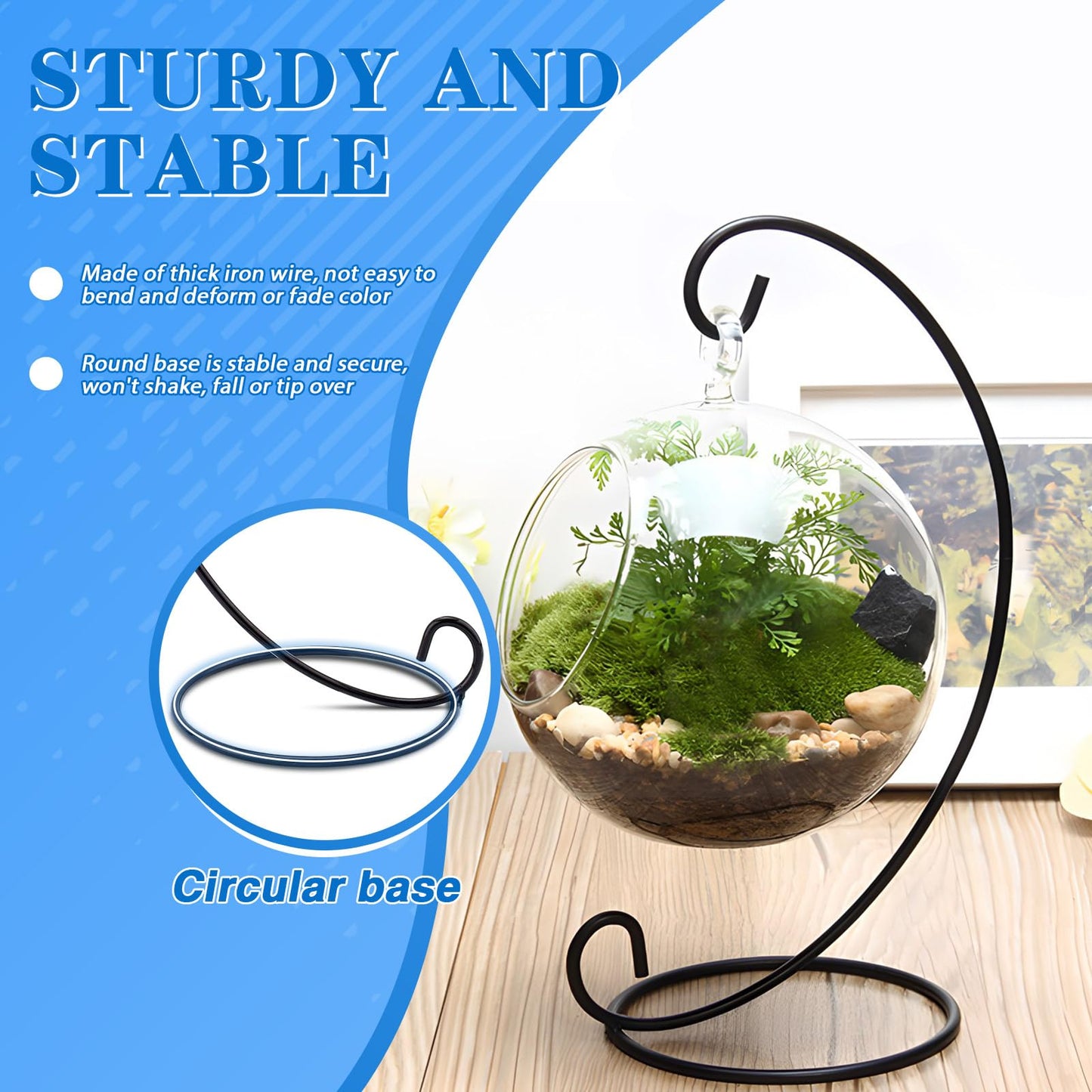 LELE LIFE 10Pcs Ornament Display Stand, 9.1" High Metal Hanging Plant Stand Air Plant Holder, Standing Hook Hanger for Wedding Christmas Ornament Plant Terrarium Glass Globe Lantern