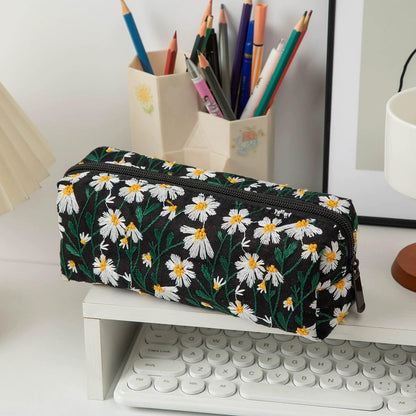OZAOZ Cute Pencil Case Aesthetic Student Pencil Pouch Coin Pen Pouch Cosmetic Bag Office Stationery Organizer For Kids Teen School (Flowers-L)