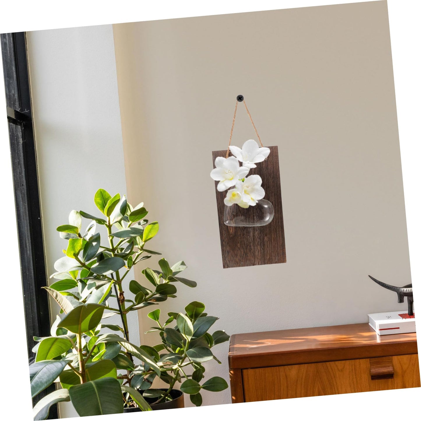 Anneome 1set Hydroponic Flower Vase Wooden Stand for Desktop Decor Wall Hanging Glass Planter for Indoor Plants for Home Office and Terrarium Arrangement