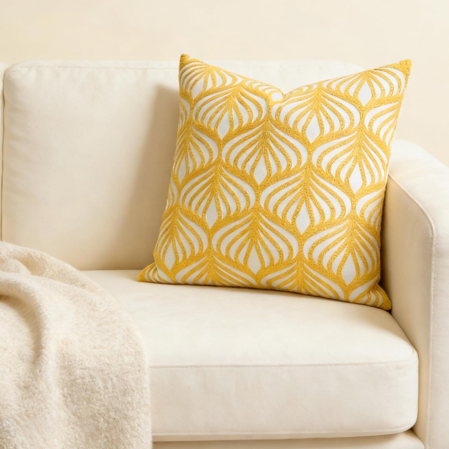 Slow Cow Embroidery Decorative Throw Pillow Cover Case for Couch Sofa Home Decor Modern Geometric Accent Pillow Cushion Cover 18 x 18 Inches Yellow