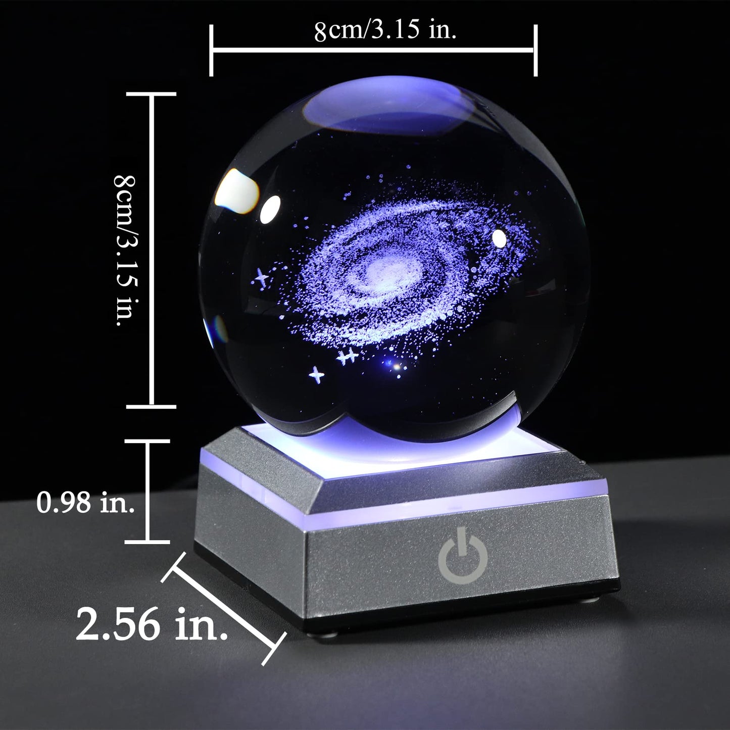 3d Galaxy Model Crystal Ball Led Lamp Base - Space Decor World Globe Planets Sphere Night Light 80mm 3.15 Inch - Solar System Decor Best Birthday Astronomy Gifts For Men Physics Science Teacher