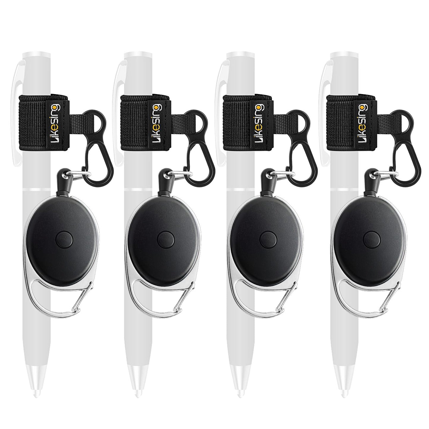 Likesing 4 Retractable Pencil Holder Set, 27.5" Anti-Lost Retractable Pen Holder with Clip, Elastic Reel Pen Leash for Nurses, Teachers, Waitres, Carpenters, Construction Workers(Black)