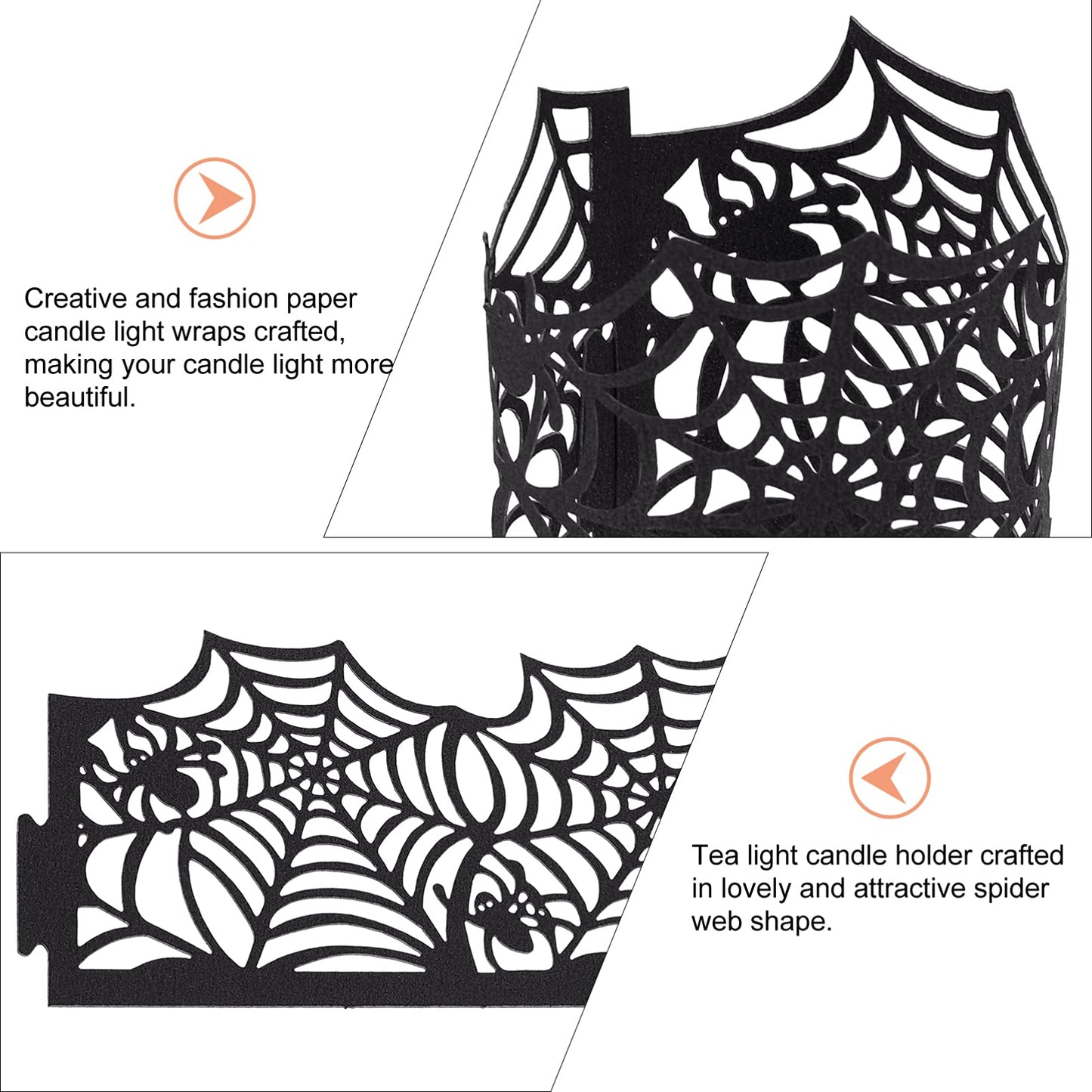 50Pcs Candle Wraps Halloween Tea Light Votive Cut Decorative Wraps Spiderweb Paper Candle Holder for LED Battery Tealight Candles Halloween Party Decorations