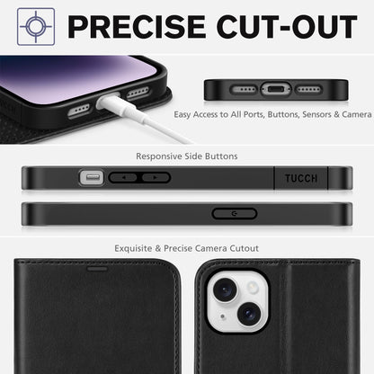 TUCCH Wallet Case for iPhone 14 Plus, [RFID Blocking] 4 Card Holder Stand [Shockproof TPU Interior Case] PU Leather Magnetic Protective Flip Cover Compatible with iPhone 14 Plus 6.7" 2022, Black