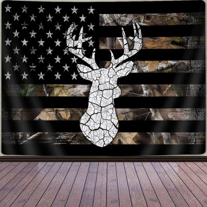 GOAOK Western Tapestry Black White American Flag, Country Deer Hunting Camo Tapestries for Men Guys Room Decor, Tapestry Wall Hanging Poster Blanket College Dorm Cool Indie Room 60"X40"