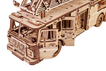 Wood Trick Rescue Firetruck Movable - Rotating Extendable Ladder - 3D Wooden Puzzles for Adults to Build - Rides up to 20 ft - Wooden Models Engineering DIY Project Mechanical Model Kit
