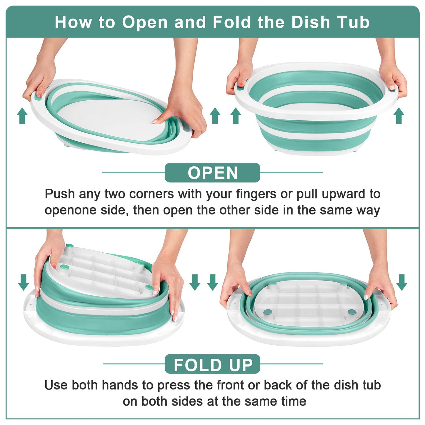 Collapsible Wash Basin, 7.5L Dish Tub Sink Basin Folding Dish Pans for Kitchen Sink, 2-in-1 Dishpan + Cutting Board, Portable Sink Dish Basin for Camping BBQ Prep Tub Washing Bin Bucket for Cleaning