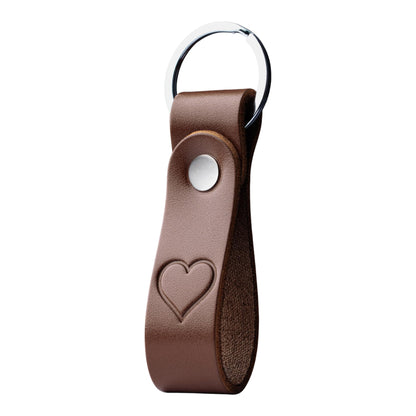 MAGOR Handmade Full Grain Leather Keychain Personalised Keychain for Men Women Car Key Ring Gift for Him Her Dad Mom Premium Brown Leather Keyring Hot Embossed Design (Heart)