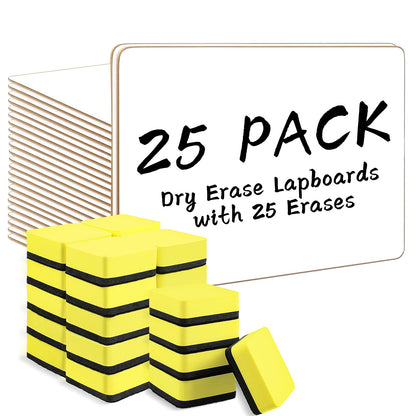 Dry Erase Lapboards, HERKKA 25 Pack Double Sided Small Dry Erase Whiteboards 9 x 12.5 Inch with 25 Erasers, Small Dry Erase Boards for Classroom Teacher Supplies, Personal White Boards for Students