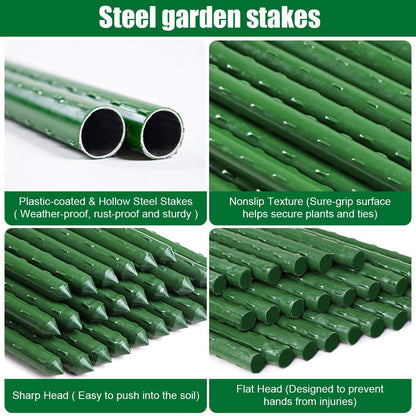 Mininfa Steel Plant Stakes 4 Feet, Plastic Coated Metal Garden Stakes Supports Climbing for Tomatoes, Trees, Beans, 25 Pack