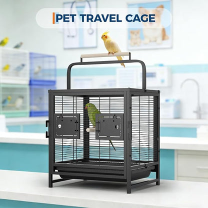 Garvee Bird Travel Carrier Cage, 25" h Small Bird Cage with with Wooden Perch Handle, Bird Carrier for Parrots Conures Lovebird Cockatiel Parakeets Black