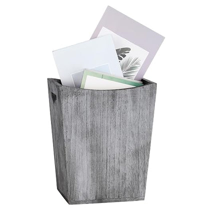 ETELI Waste Basket Small Wooden Office Trash Can Rustic Wood Garbage Can with Double Handles for Bedroom Bathroom Office Living Room