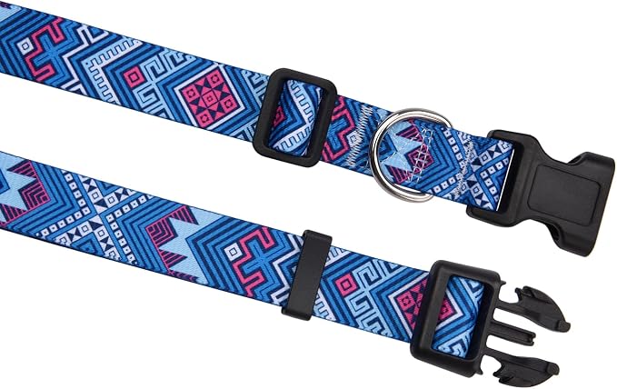 MarukoPet Dog Collar and Leash Set, Adjustable for Small Medium Large Dogs Puppy, Cute Design with Bohemia Floral Tribal Geometric Patterns Boys Girls Dog Collar(Blue Ethnic Style Set,XS)