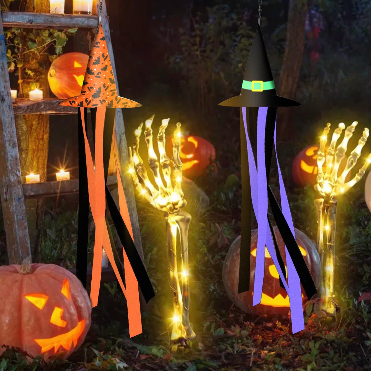 2 Pack Halloween Witch Hat Windsock Flag Decorations, 35 Inch Hanging Flying Witches Witzard Theme Parties Supplies Spooky Cartoon Wind Socks for Yard Patio Garden Pathway Tree Indoor Outdoor Decor