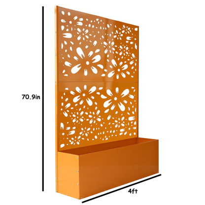 Oakland Living 6 ft. X 4 ft. Orange Freestanding Metal Privacy Screen Room Divider with Flower Box