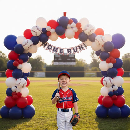Baseball Balloon Arch Kit, Navy Blue Red White Balloon Garland with Baseball Print Baseball Bat and Glove Foil Balloons, for Rookie Year Baseball Birthday Party Decorations
