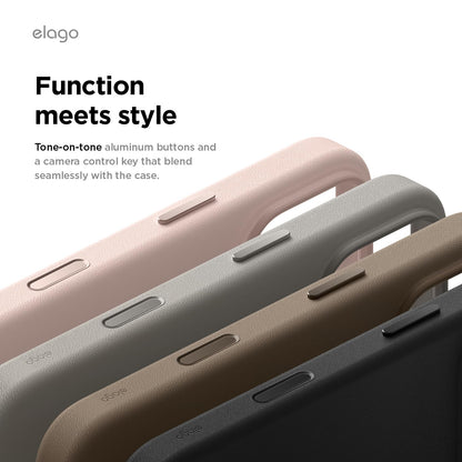 elago Magnetic Leather Case Compatible with iPhone 17 Pro Case, All MagSafe Accessories, 6.3 inch - Built-in Magnets, Durable Vegan Leather, Shockproof, Water-Resistant [Light Grey]