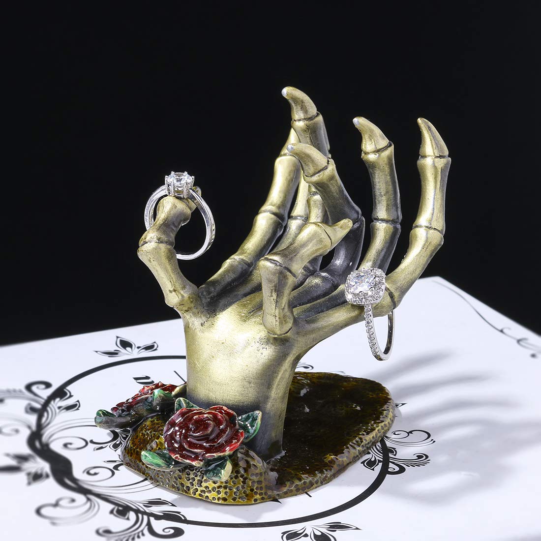 YU FENG Gothic Rose Skeleton Hand Jewelry Holder for Halloween Decor Rings Necklaces and Jewellery Accessories Hand Form Display Holders for Women Gift