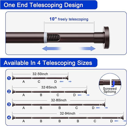 Ausemku Shower Curtain Rod 32-80 Inch Adjustable - 1 Inch Diameter Heavy Duty No drill Spring Tension Shower Rod, Non-Slip Rustproof Telescopic Rod for Bathroom, Brown