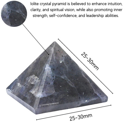Amazing Gemstone Iolite Pyramid Crystal Healing Stones - 1" Great Pyramid Figurine of Natural Stone Pyramid for Meditation, Reiki, Chakra Balancing and Crystal Pyramids Grid